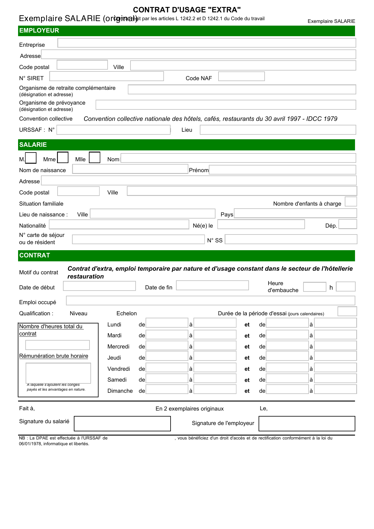 Aperçu Contrat CDD d'usage